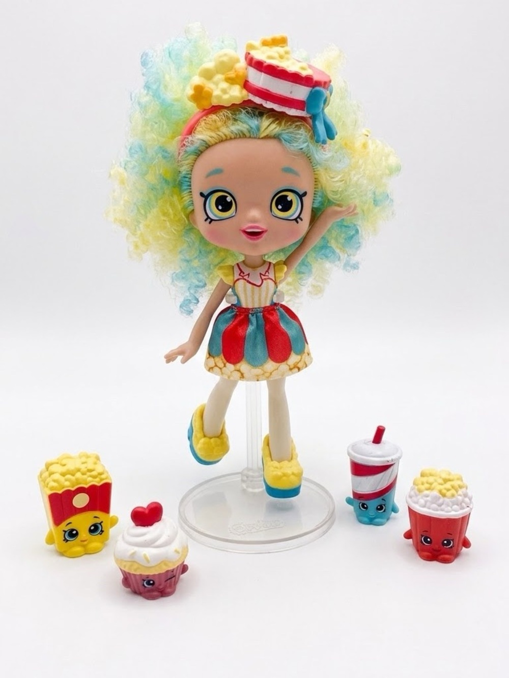 Shopkins Shoppies Popette Doll Popcorn Stop Playset Figures Lot & Stand